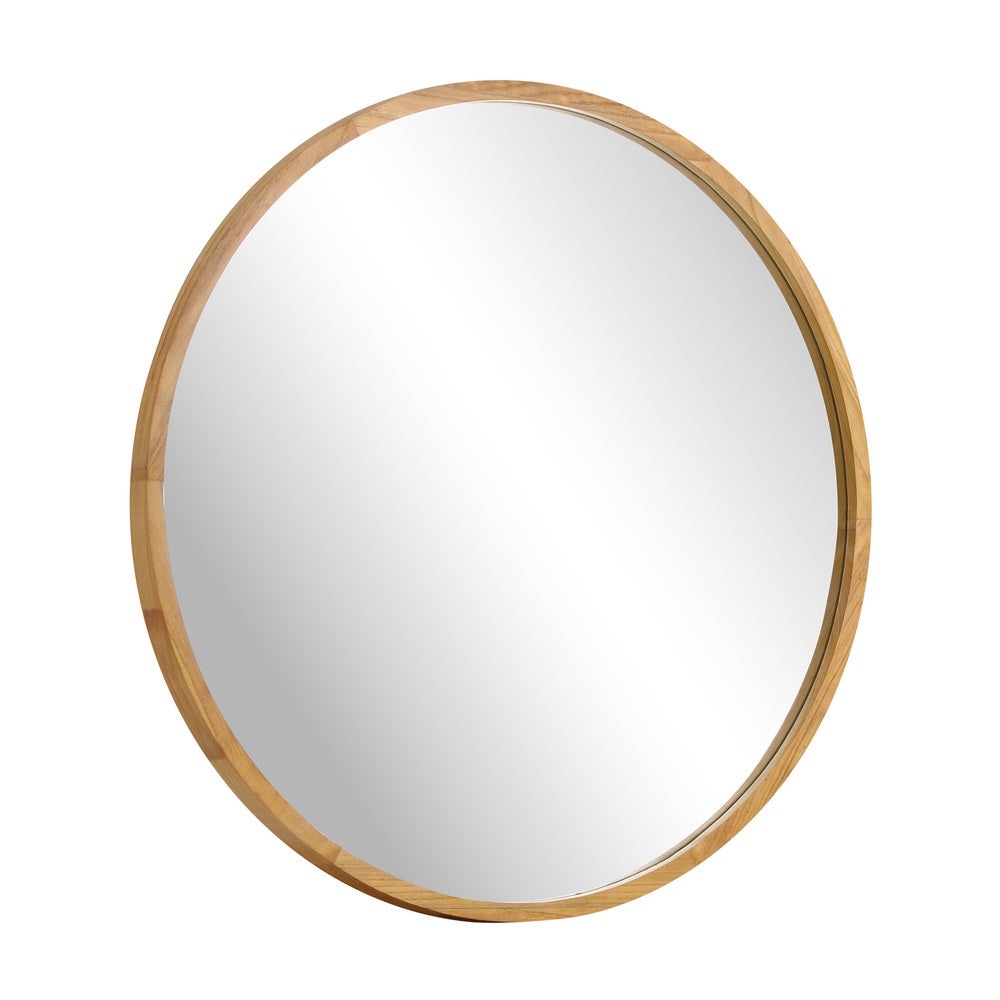 Oikiture Wall Mirror with Wood Frame 90cm Round-Wall Mirror-PEROZ Accessories
