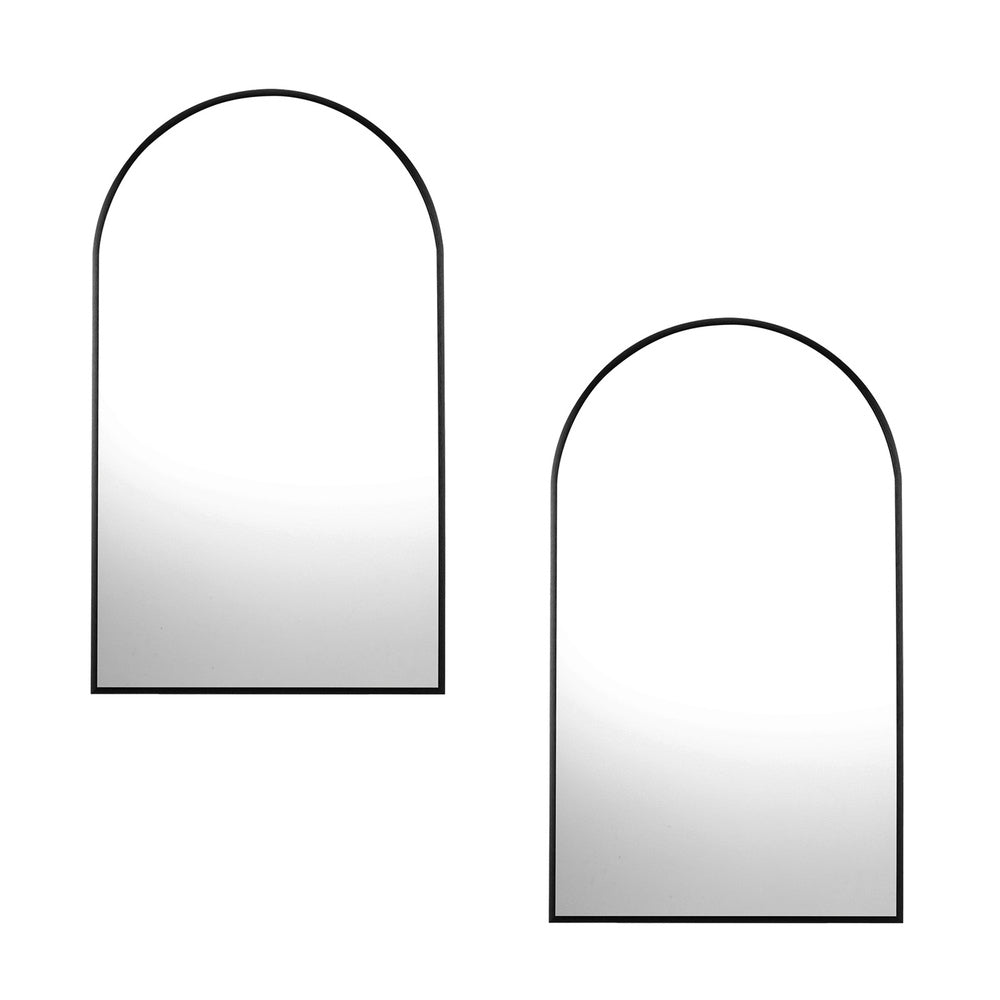 Oikiture Wall Mirrors 86x50cm Arched Black Set of 2-Wall Mirror-PEROZ Accessories