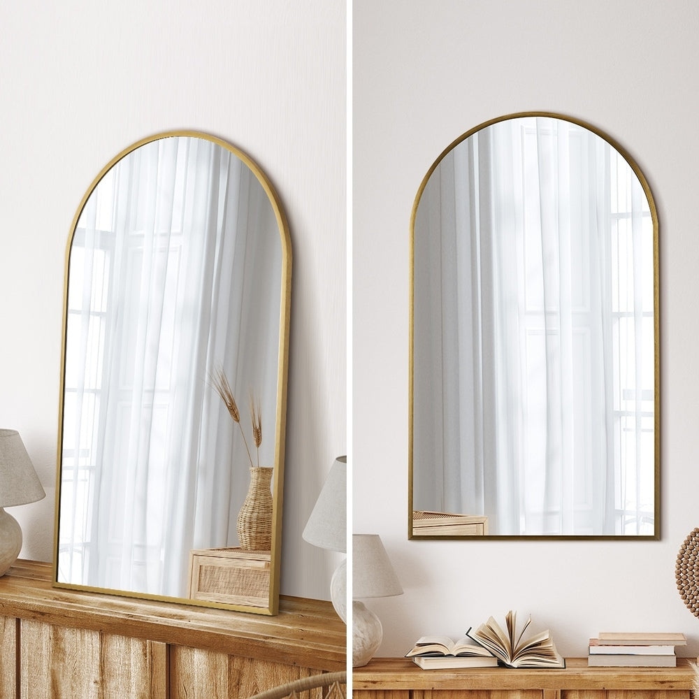 Oikiture Wall Mirrors 86x50cm Arched Gold Set of 2-Wall Mirror-PEROZ Accessories