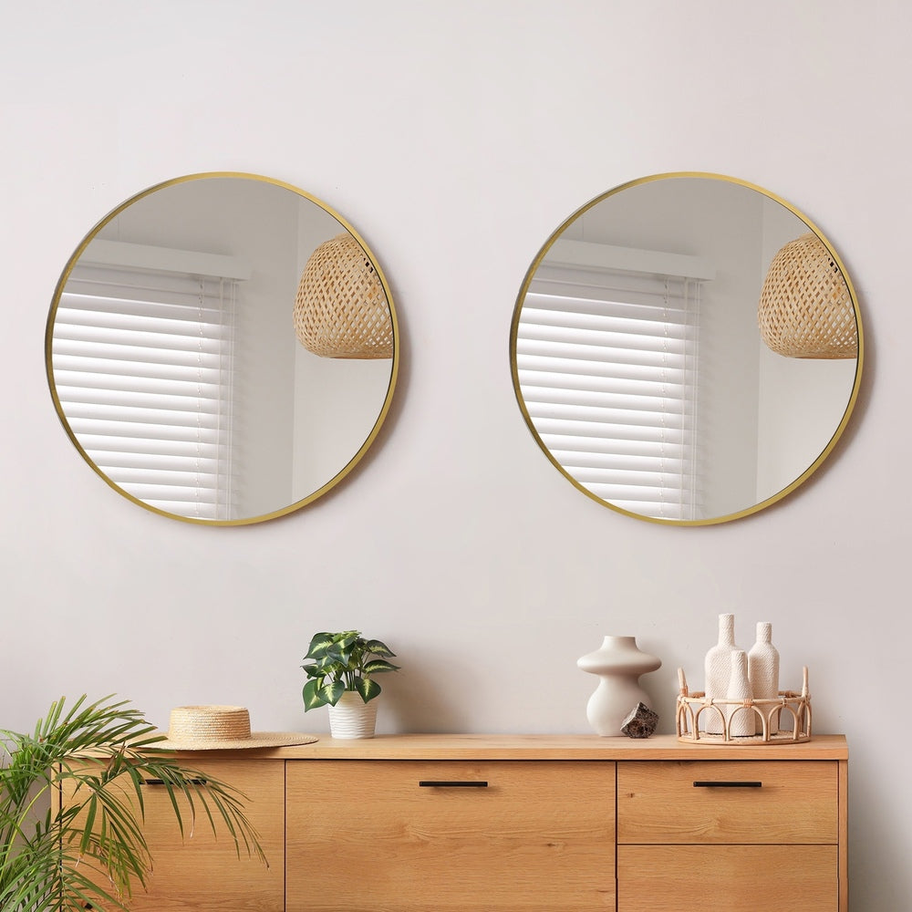 Oikiture Wall Mirrors Round 60cm Gold Set of 2-Wall Mirror-PEROZ Accessories