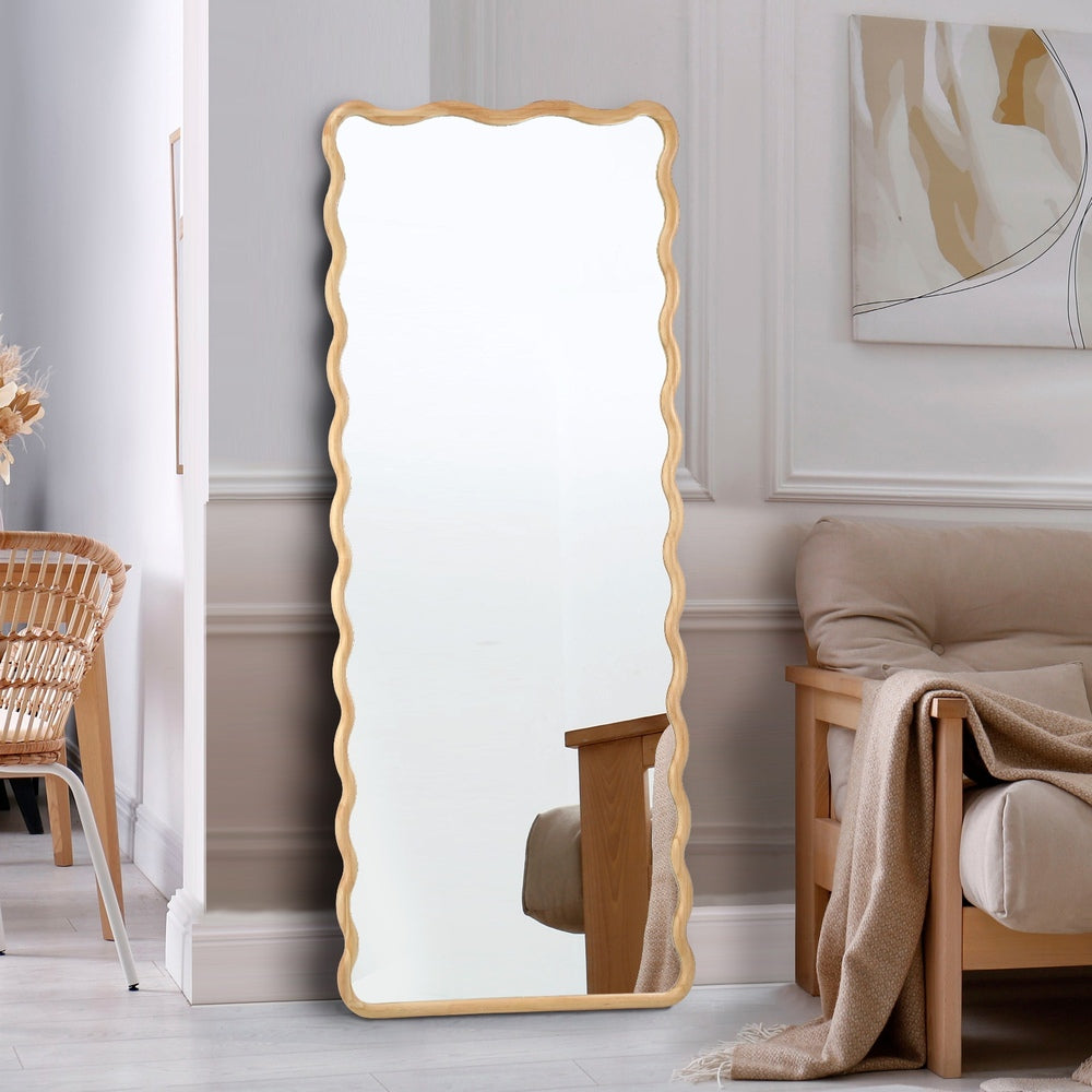 Oikiture Wooden Full Length Mirror 165x60cm Wavy Floor Mirrors-Full Length Mirror-PEROZ Accessories