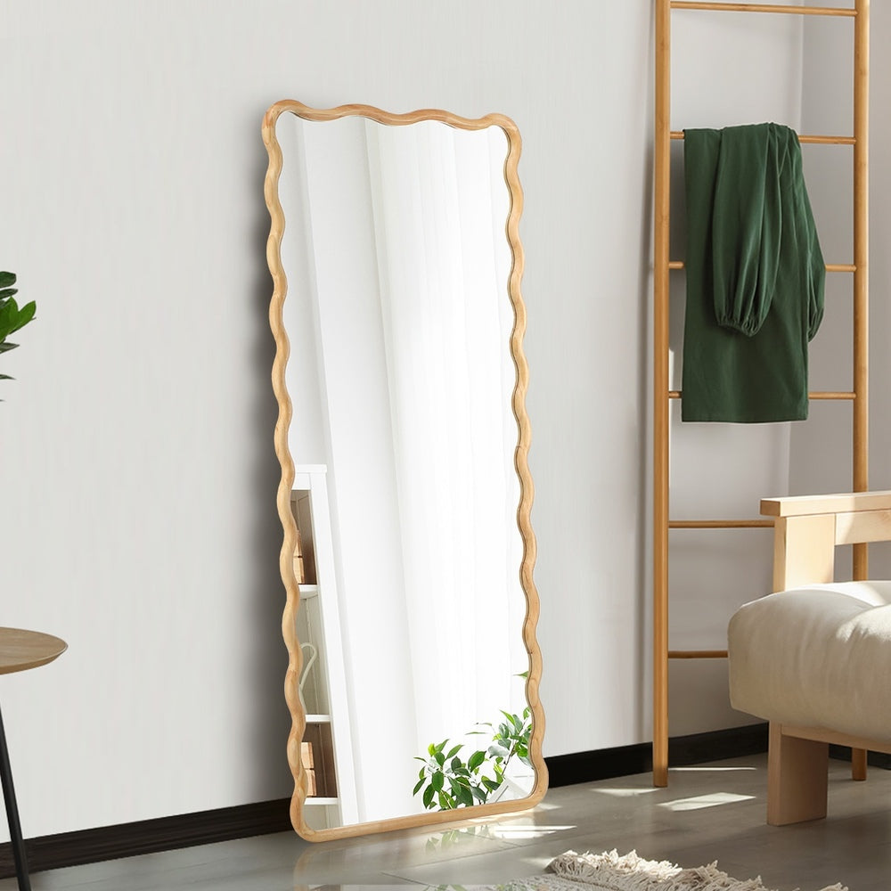 Oikiture Wooden Full Length Mirror 165x60cm Wavy Floor Mirrors-Full Length Mirror-PEROZ Accessories