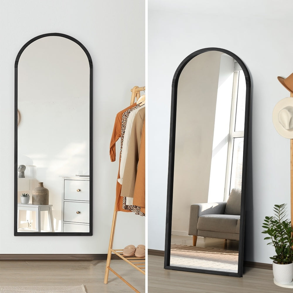 Oikiture Wooden Full Length Mirror 166x60cm Arched Floor Mirror Black-Full Length Mirror-PEROZ Accessories