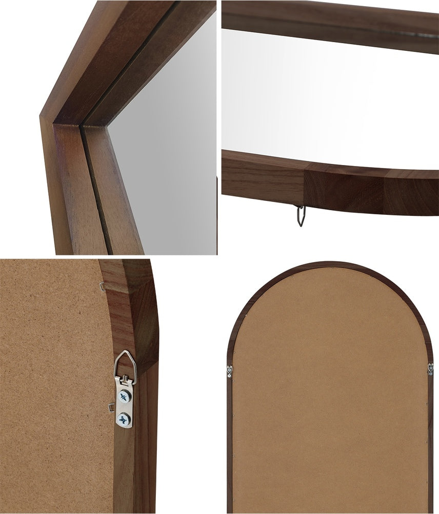 Oikiture Wooden Full Length Mirror 166x60cm Arched Floor Mirrors Brown-Full Length Mirror-PEROZ Accessories