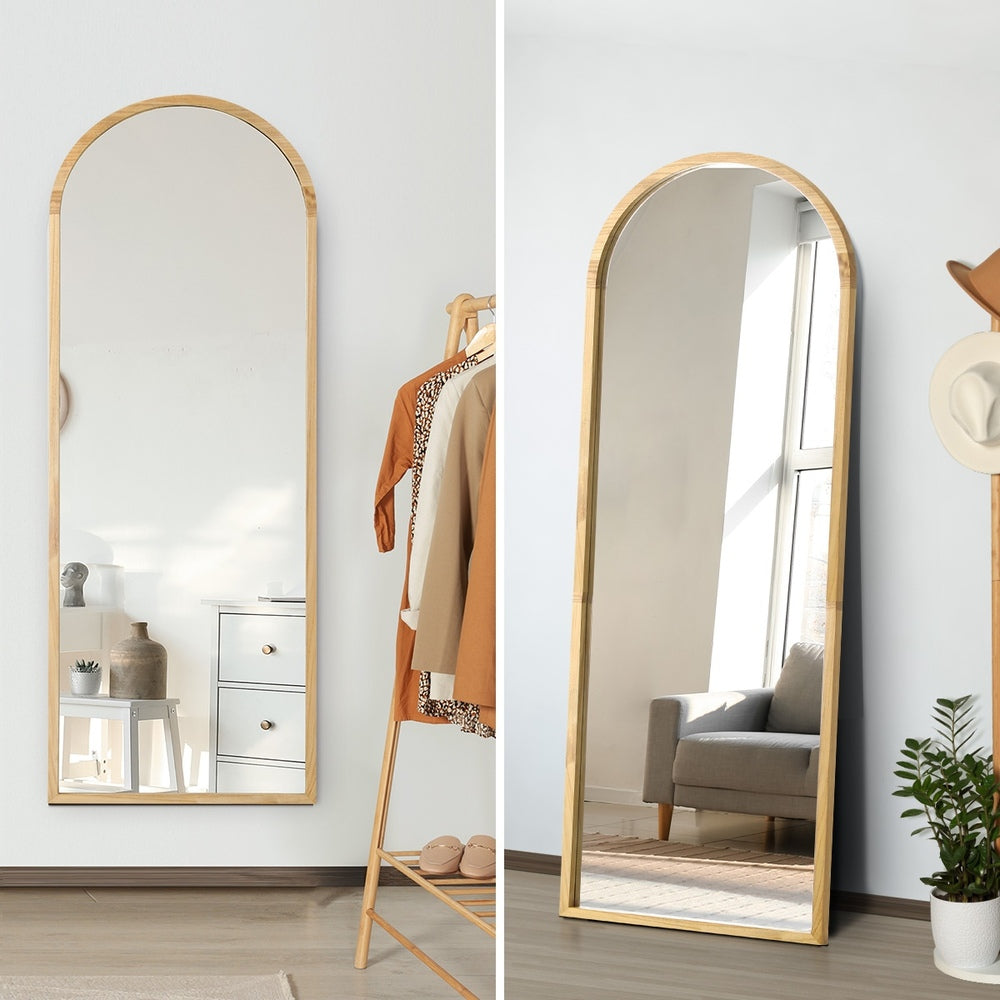 Oikiture Wooden Full Length Mirror 180x70cm Arched Floor Mirrors-Full Length Mirror-PEROZ Accessories