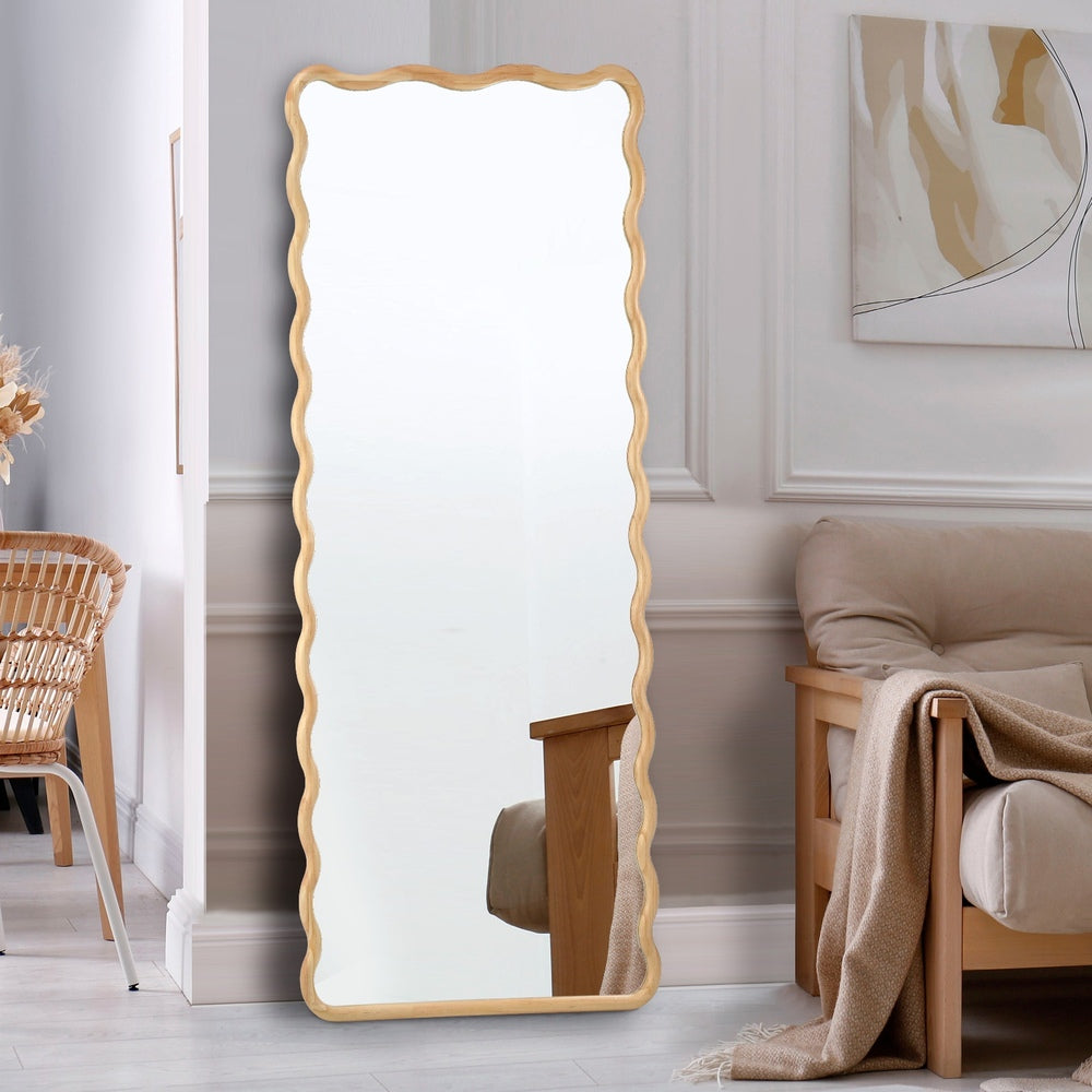 Oikiture Wooden Full Length Mirror 180x70cm Wavy Floor Mirrors-Full Length Mirror-PEROZ Accessories