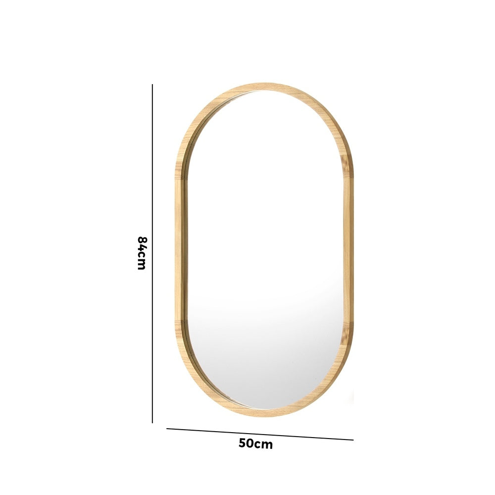 Oikiture Wooden Wall Mirrors Oval Mirror 84x50cm Set of 2-Wall Mirror-PEROZ Accessories