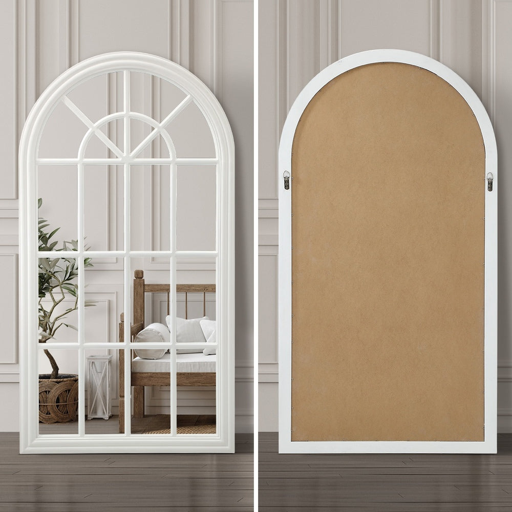 Oikiture Wooden Window Mirror Arched Wall Mirrors 130x70cm White-Window Mirror-PEROZ Accessories