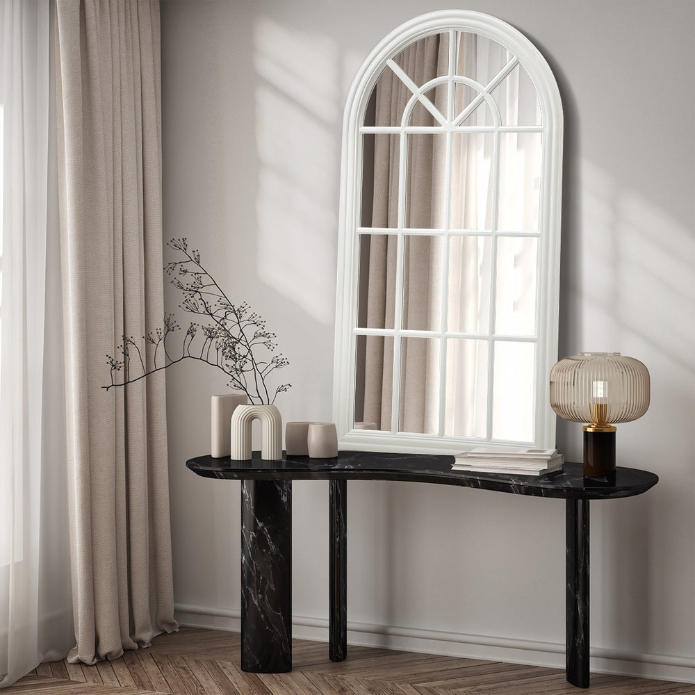 Oikiture Wooden Window Mirror Arched Wall Mirrors 130x70cm White-Window Mirror-PEROZ Accessories