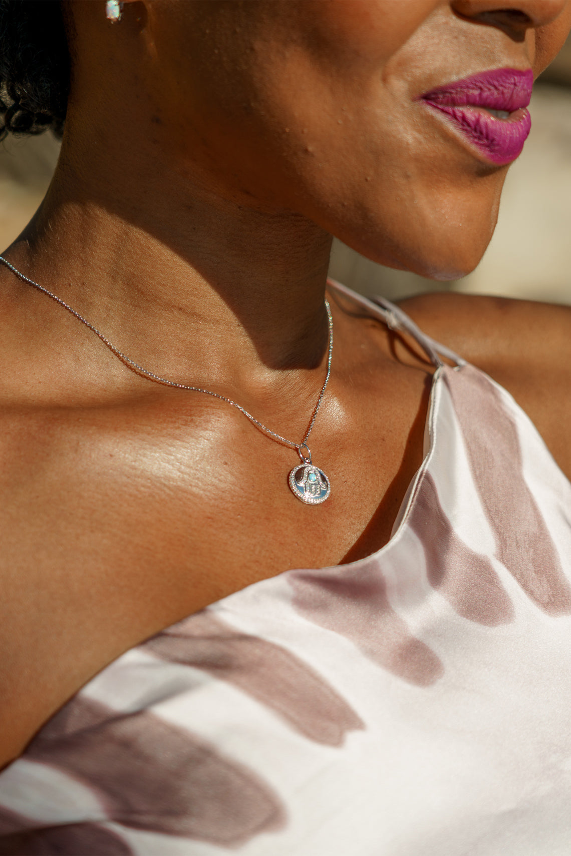 OPAL GLOW BLUE CREATED OPAL HAMSA MEDALION SILVER-PEROZ Accessories