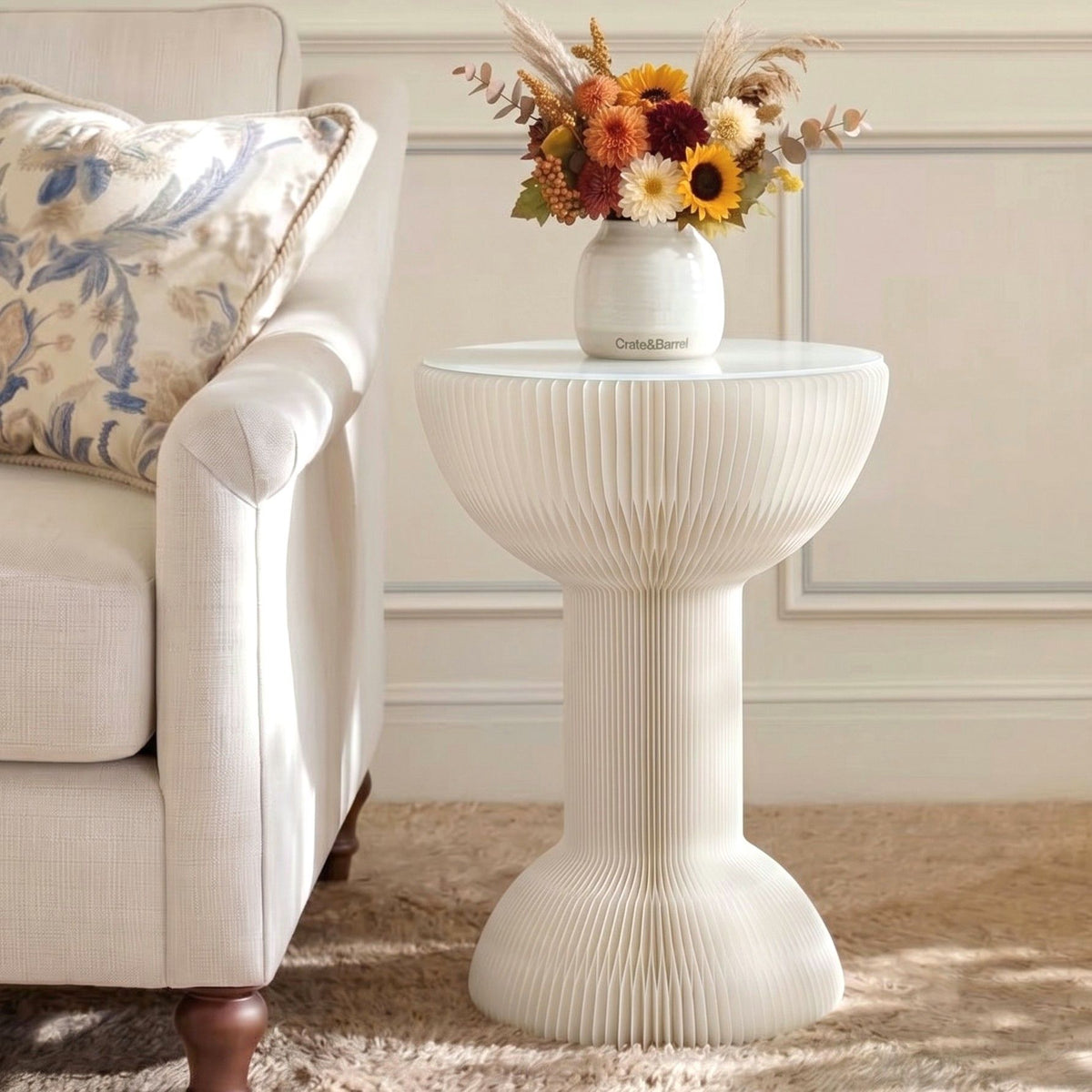 Artiss Paper End Table Honeycomb Coffee Table Foldable Round Bedside Side Table White 40x55cm-Furniture > Living Room > Coffee Tables-PEROZ Accessories