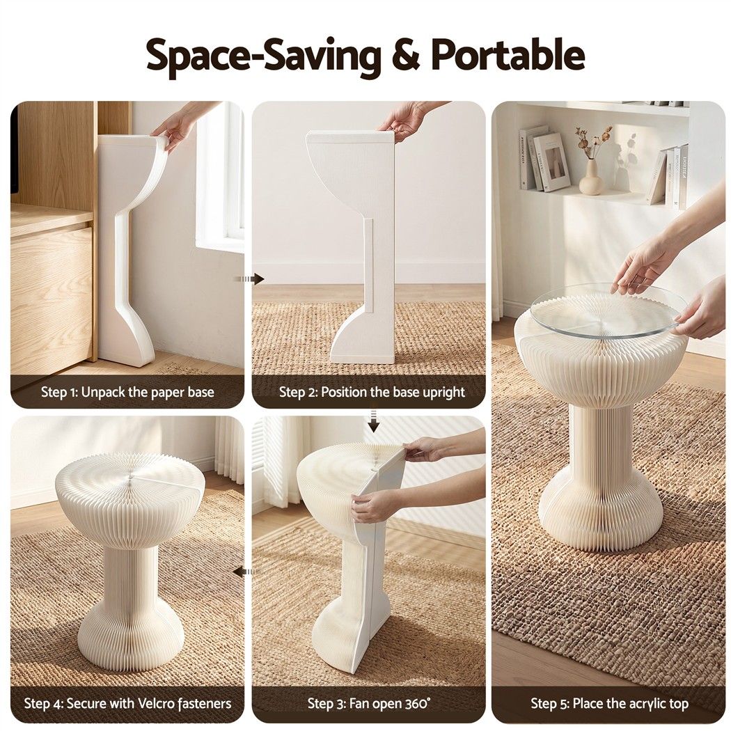 Artiss Paper End Table Honeycomb Coffee Table Foldable Round Bedside Side Table White 40x55cm-Furniture > Living Room > Coffee Tables-PEROZ Accessories