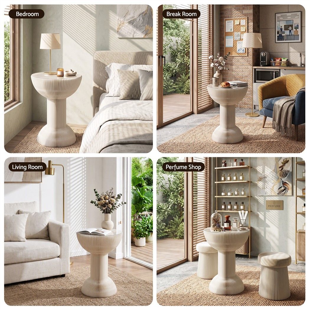 Artiss Paper End Table Honeycomb Coffee Table Foldable Round Bedside Side Table White 40x55cm-Furniture > Living Room > Coffee Tables-PEROZ Accessories