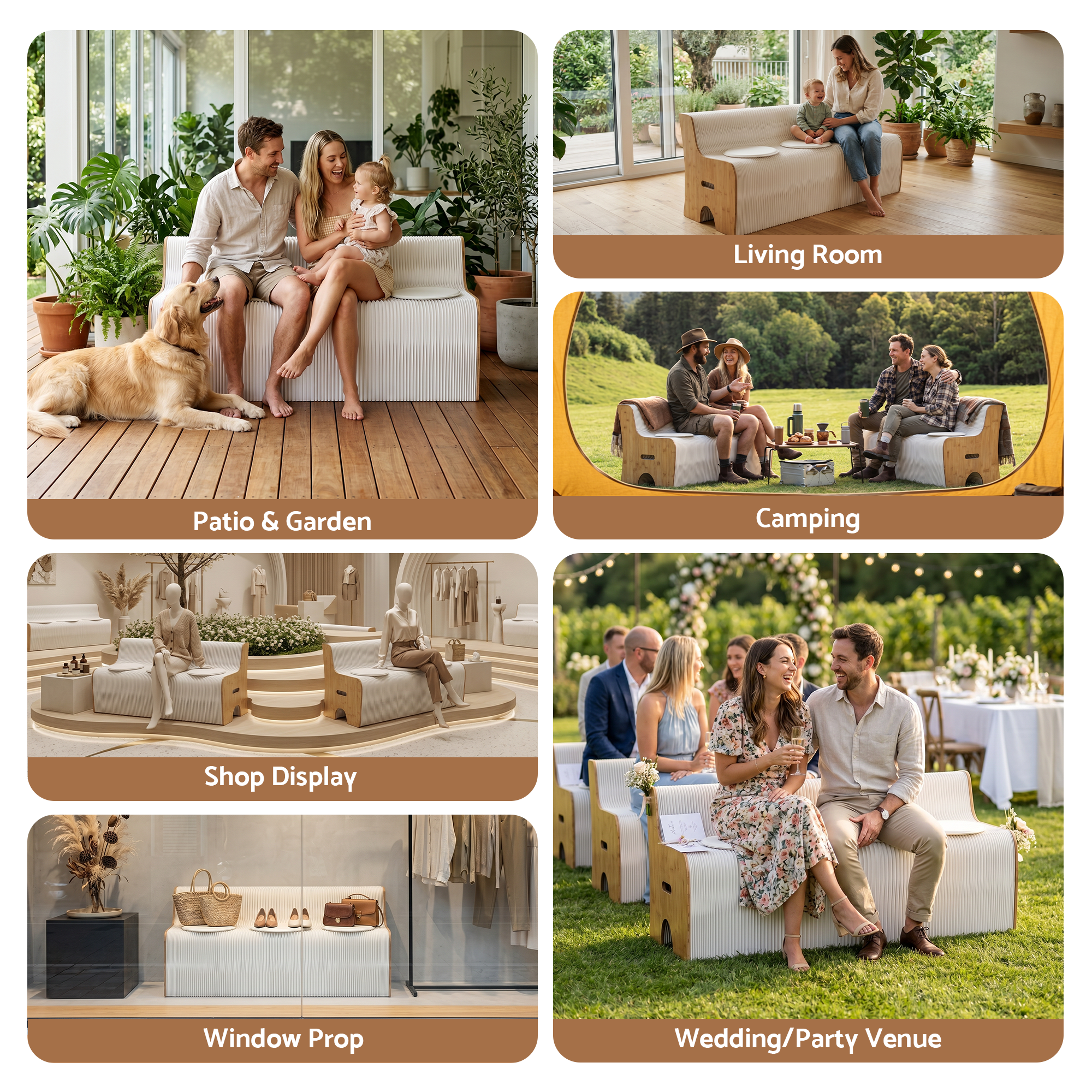 Artiss Folding Kraft Paper Sofa 3 Seater Accordion Bench with PU Leather Cushion Collapsible Couch 300kg Capacity 150x59x63cm-Furniture > Sofas > Sofas & Sofa Beds-PEROZ Accessories