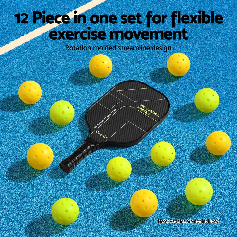 Everfit 12PC Pickleballs Set 40-Hole Design Indoor Outdoor Durable PE Balls Green/Yellow-Sports & Fitness > Racquet Sports > Pickleball-PEROZ Accessories