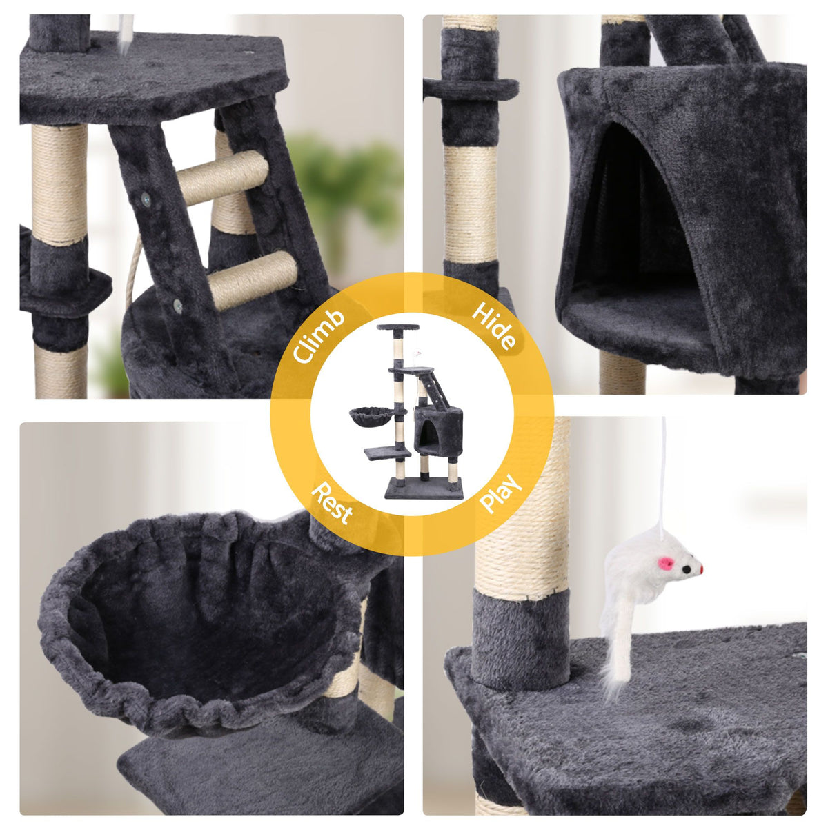 i.Pet Cat Tree 120cm Tower Scratching Post Scratcher Wood Condo House Bed Toys-Cat Trees-PEROZ Accessories