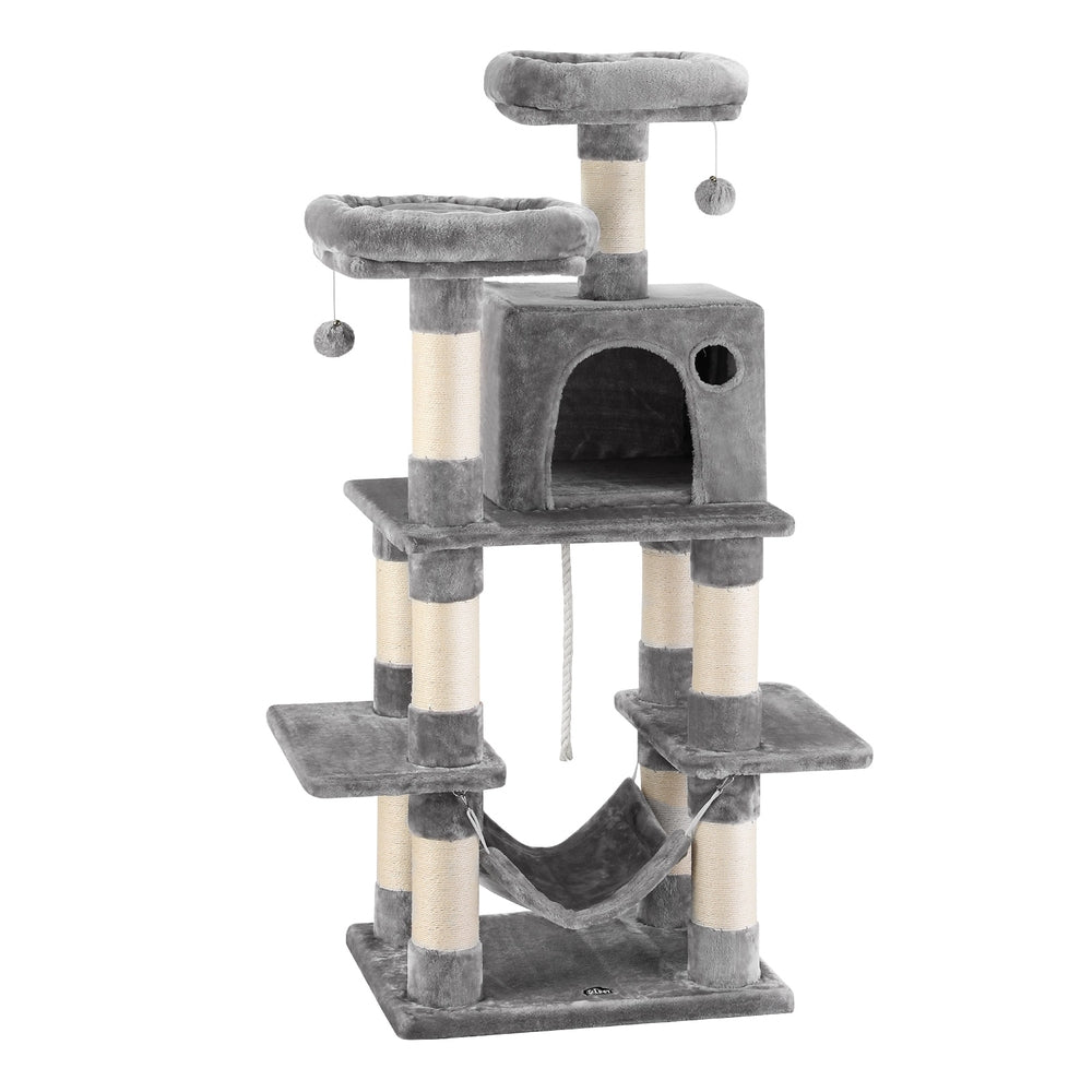 i.Pet Cat Tree 145cm Tower Scratching Post Trees Scratcher Condo House Light Grey-Pet Care > Cat Supplies > Cat Scratchers-PEROZ Accessories