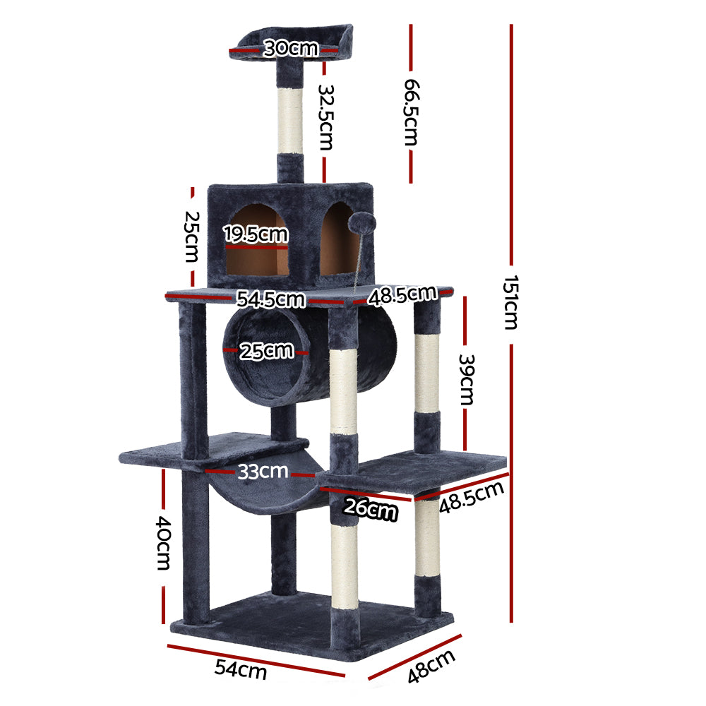 i.Pet Cat Tree 151cm Tower Scratching Post Scratcher Wood Condo House Bed Trees-Cat Trees-PEROZ Accessories