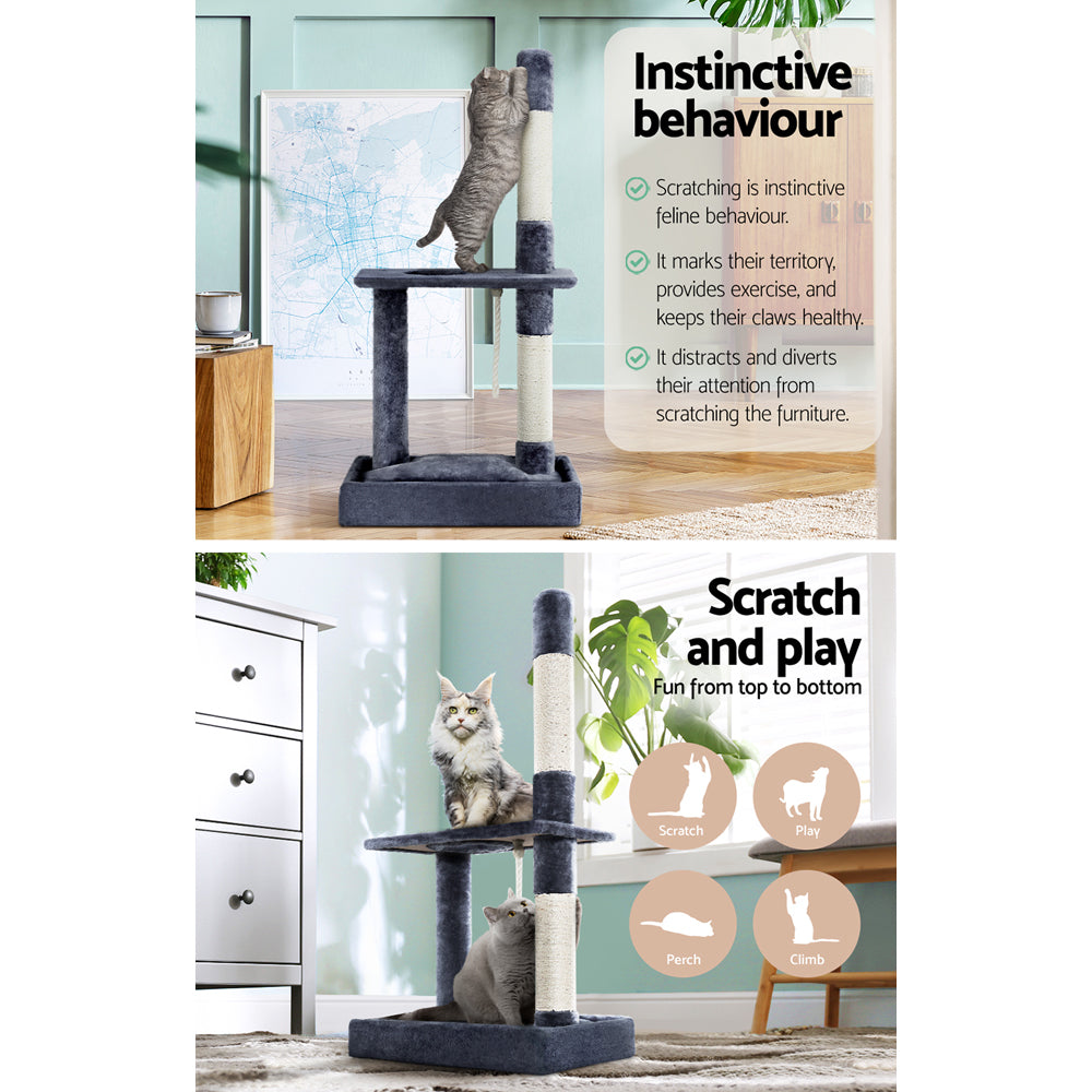 i.Pet Cat Tree 102cm Scratching Post Tower Scratcher Condo House Board Grey-Cat Trees-PEROZ Accessories