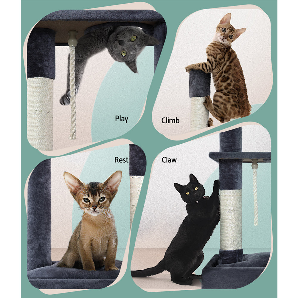 i.Pet Cat Tree 102cm Scratching Post Tower Scratcher Condo House Board Grey-Cat Trees-PEROZ Accessories