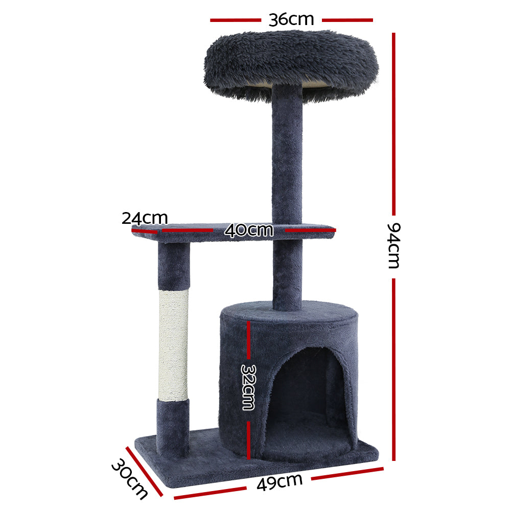 i.Pet Cat Tree 94cm Scratching Post Tower Scratcher Condo House Wood Trees Grey-Cat Trees-PEROZ Accessories
