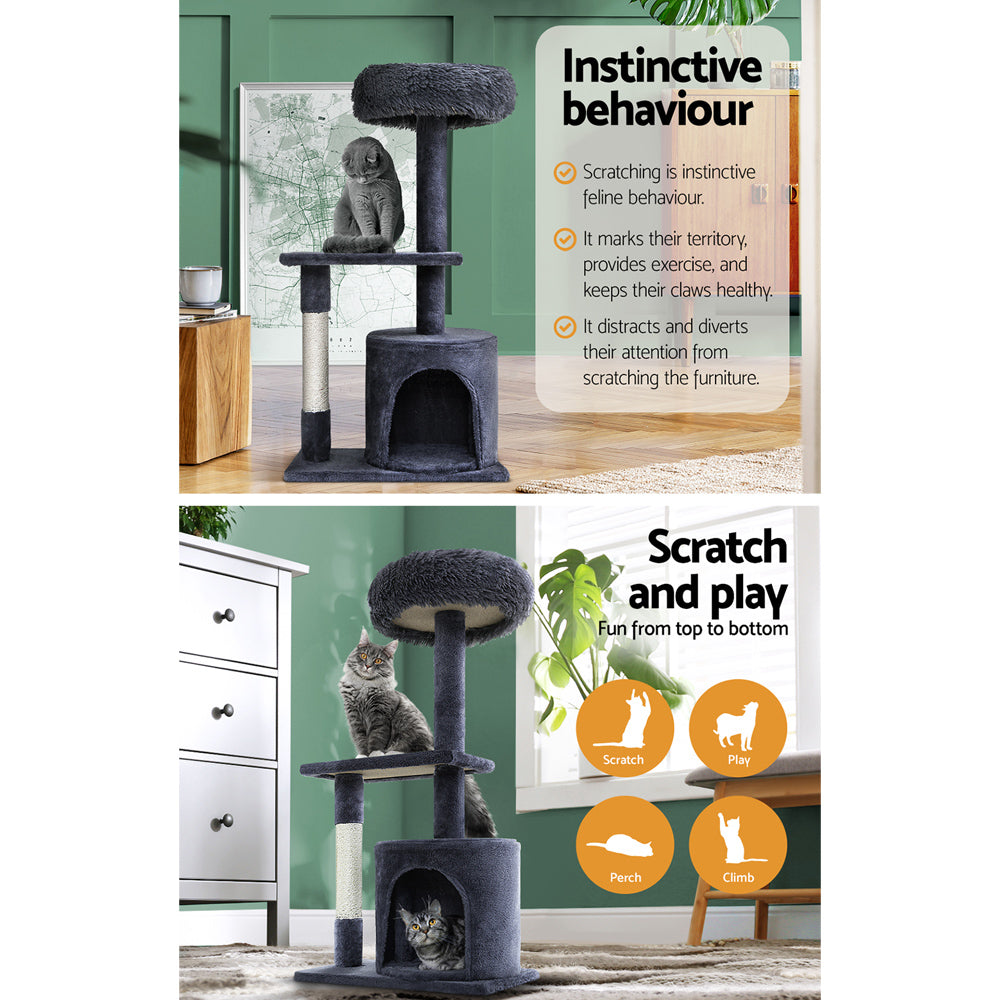 i.Pet Cat Tree 94cm Scratching Post Tower Scratcher Condo House Wood Trees Grey-Cat Trees-PEROZ Accessories