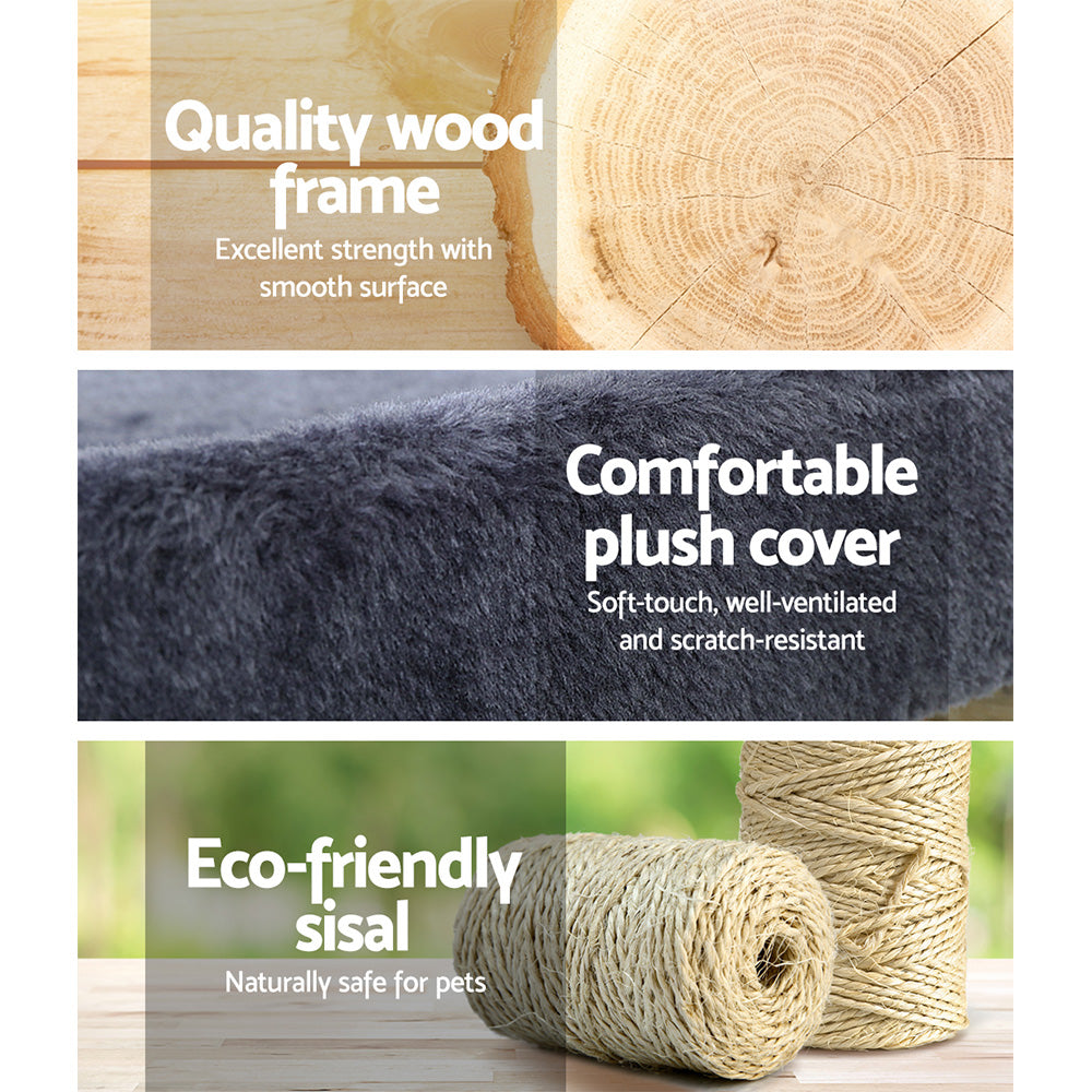 i.Pet Cat Tree 94cm Scratching Post Tower Scratcher Condo House Wood Trees Grey-Cat Trees-PEROZ Accessories