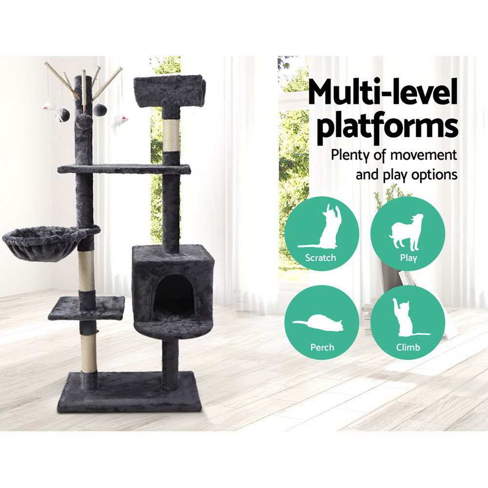 i.Pet Cat Tree 140cm Tower Scratching Post Scratcher Trees Toys Condo Bed Grey-Cat Trees-PEROZ Accessories