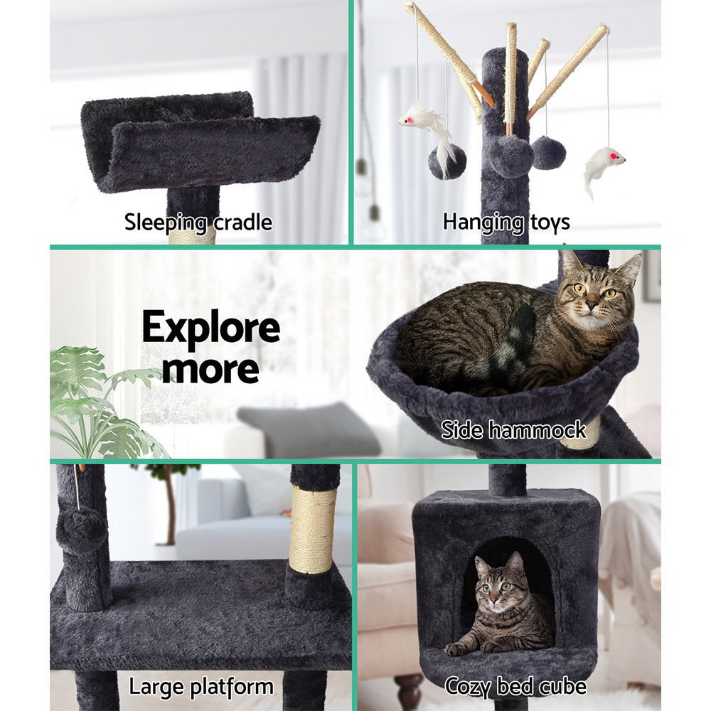 i.Pet Cat Tree 140cm Tower Scratching Post Scratcher Trees Toys Condo Bed Grey-Cat Trees-PEROZ Accessories