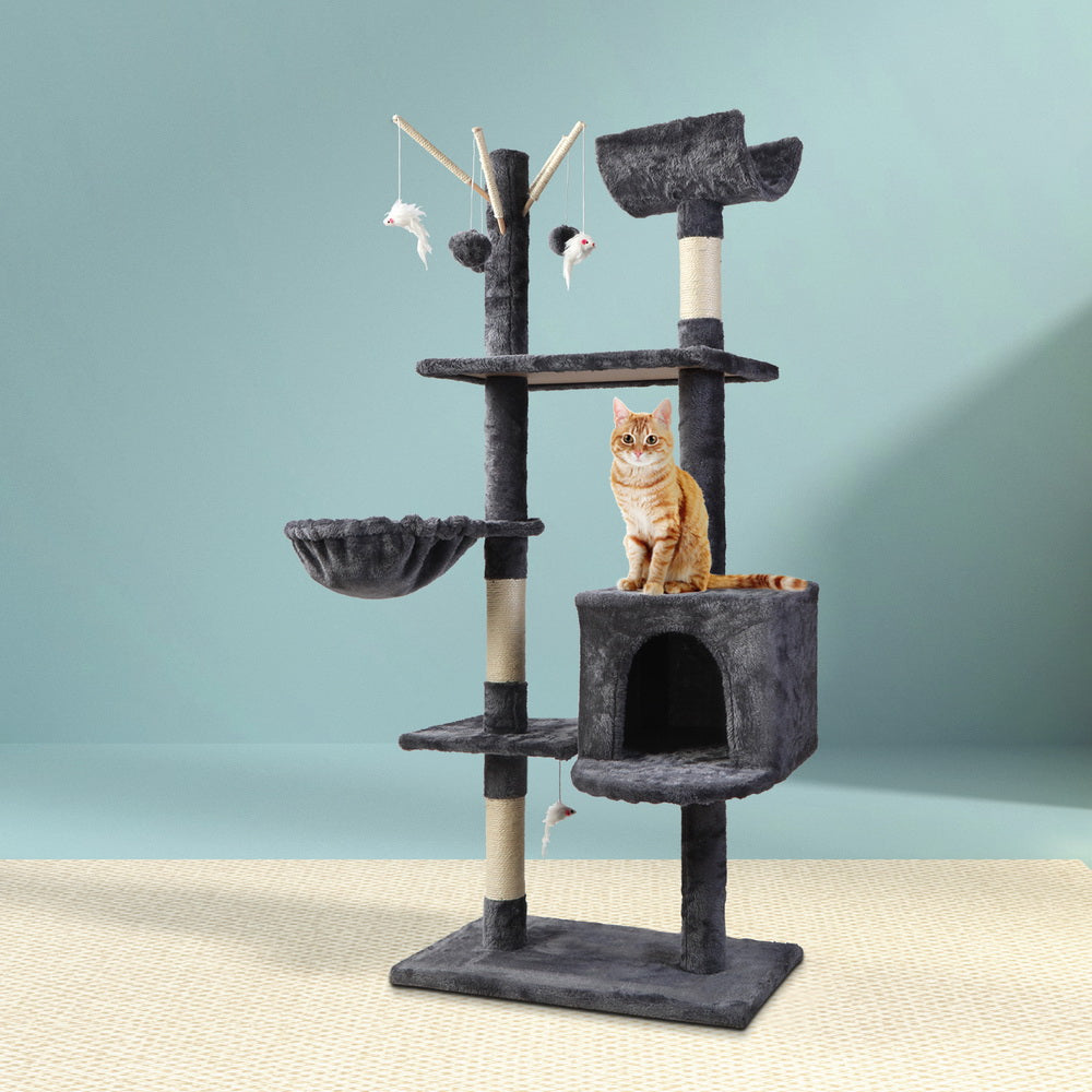 i.Pet Cat Tree 140cm Tower Scratching Post Scratcher Trees Toys Condo Bed Grey-Cat Trees-PEROZ Accessories