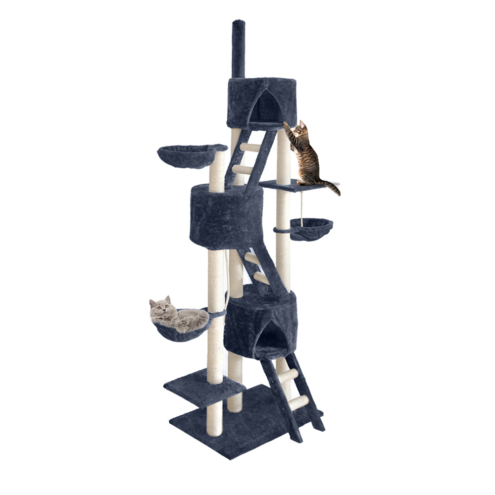i.Pet Cat Tree 244cm Tower Scratching Post Scratcher Trees Condo House Grey-Cat Trees-PEROZ Accessories