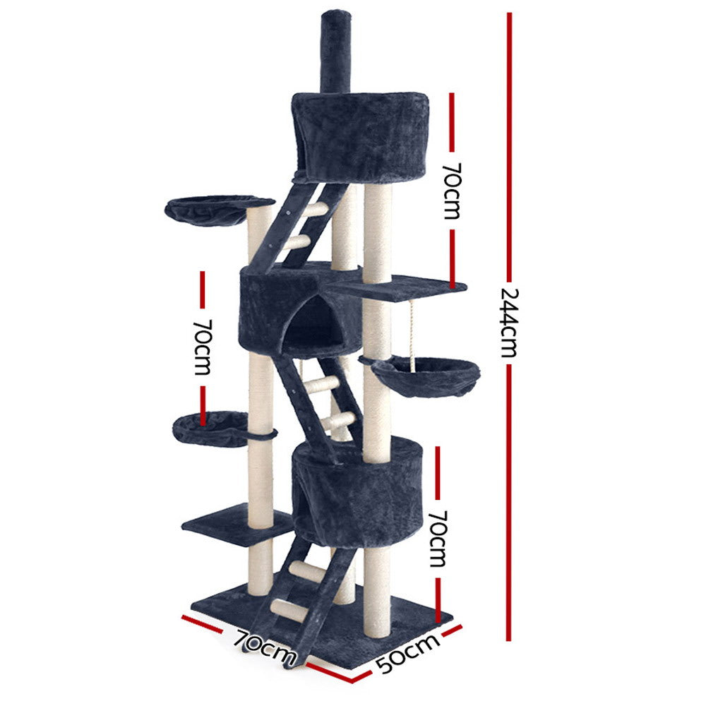 i.Pet Cat Tree 244cm Tower Scratching Post Scratcher Trees Condo House Grey-Cat Trees-PEROZ Accessories
