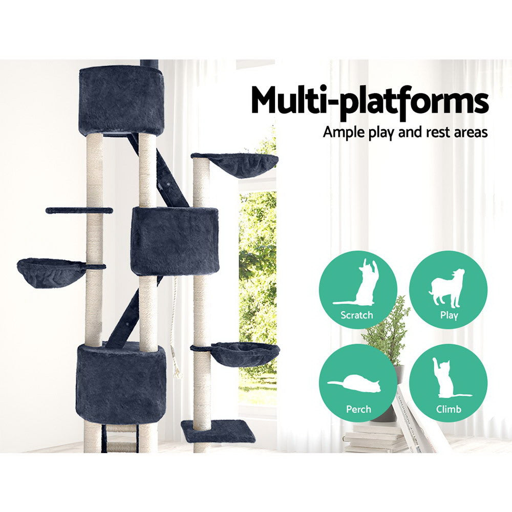 i.Pet Cat Tree 244cm Tower Scratching Post Scratcher Trees Condo House Grey-Cat Trees-PEROZ Accessories
