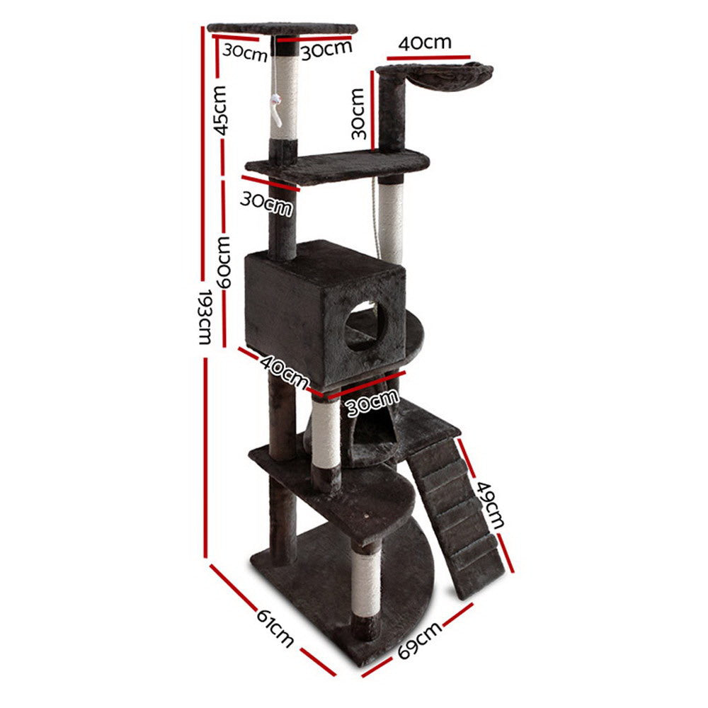 i.Pet Cat Tree 193cm Tower Scratching Post Scratcher Condo House Trees Grey-Cat Trees-PEROZ Accessories