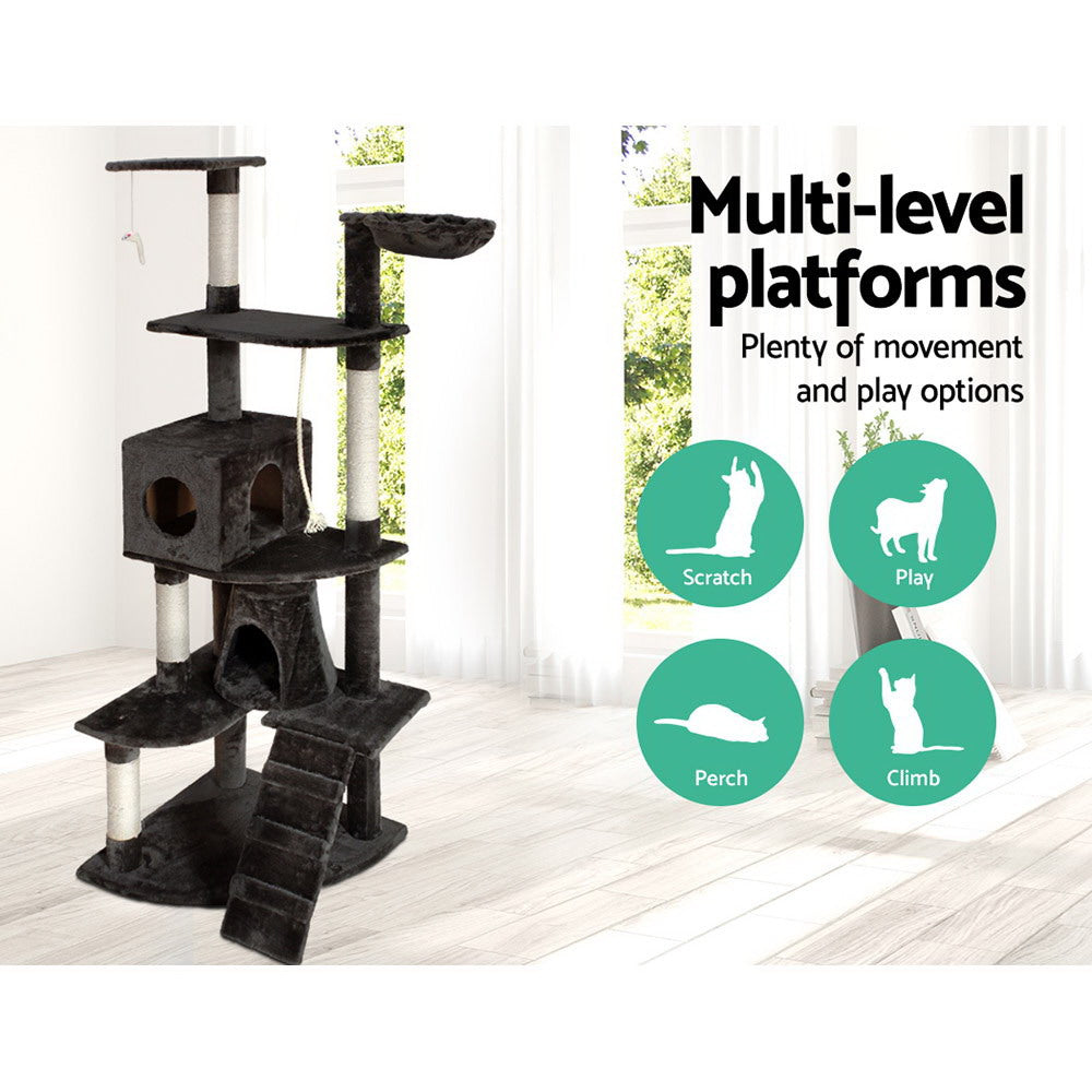 i.Pet Cat Tree 193cm Tower Scratching Post Scratcher Condo House Trees Grey-Cat Trees-PEROZ Accessories