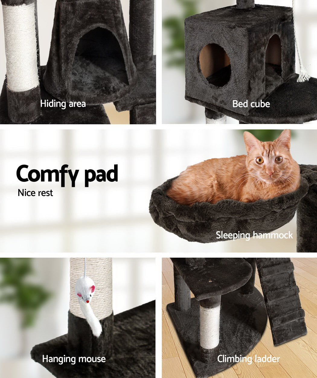i.Pet Cat Tree 193cm Tower Scratching Post Scratcher Condo House Trees Grey-Cat Trees-PEROZ Accessories