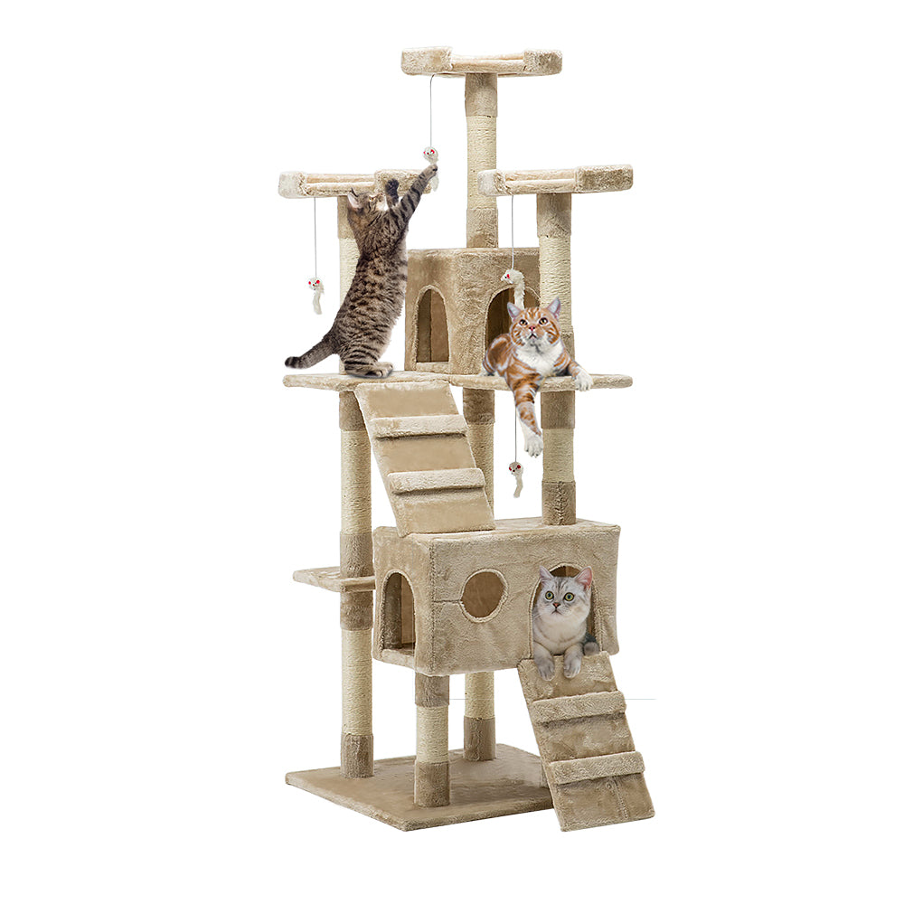 i.Pet Cat Tree 180cm Tower Scratching Post Scratcher Wood Condo House Toys Beige-Cat Trees-PEROZ Accessories