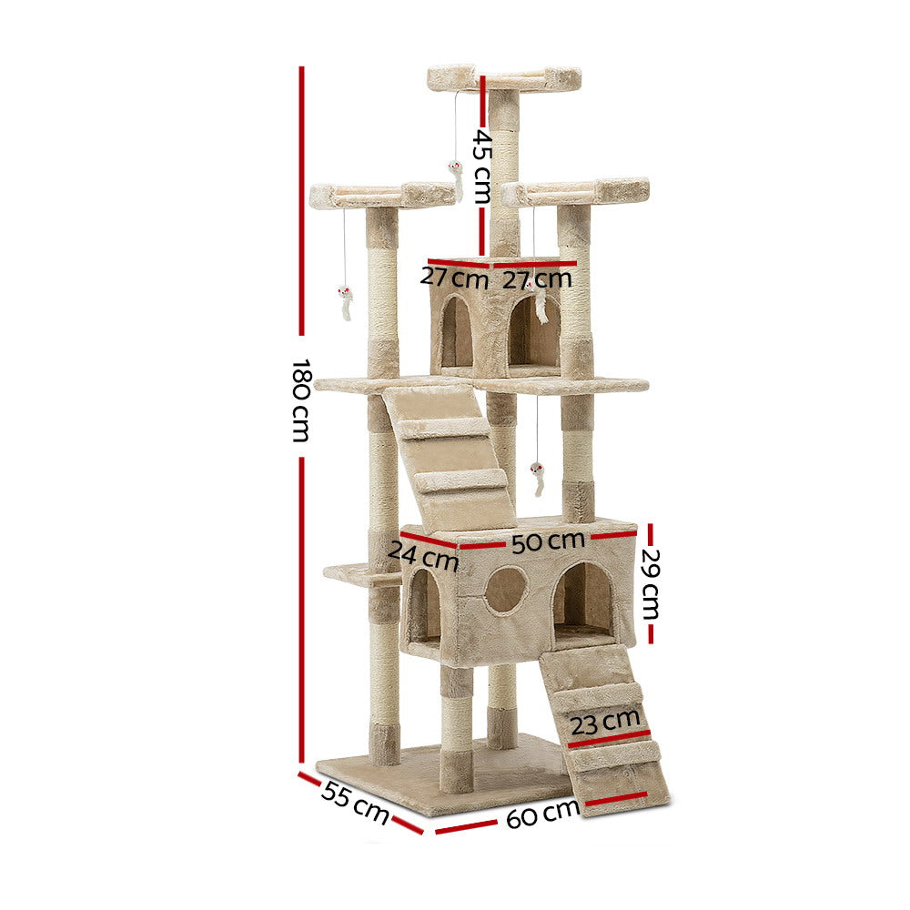 i.Pet Cat Tree 180cm Tower Scratching Post Scratcher Wood Condo House Toys Beige-Cat Trees-PEROZ Accessories