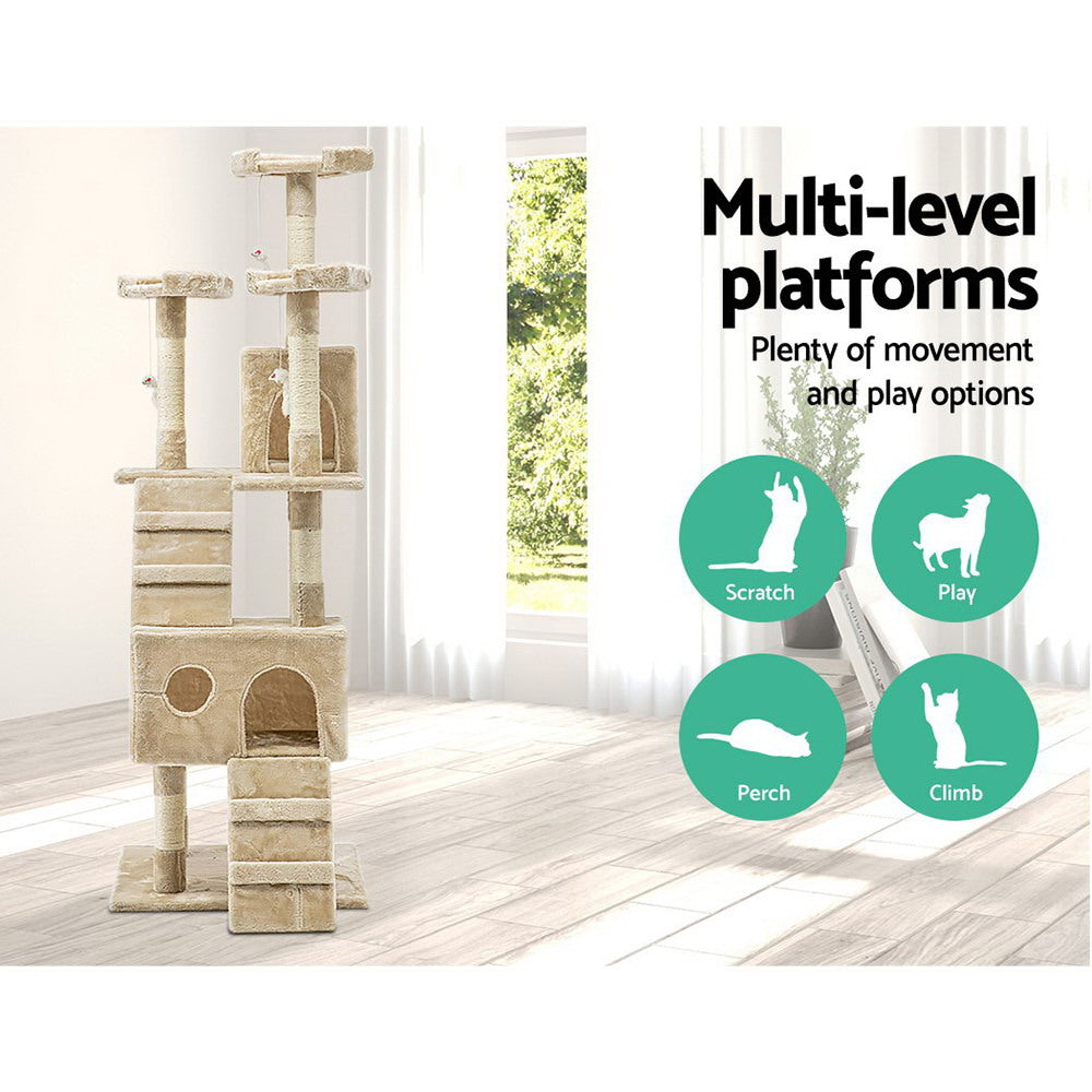 i.Pet Cat Tree 180cm Tower Scratching Post Scratcher Wood Condo House Toys Beige-Cat Trees-PEROZ Accessories