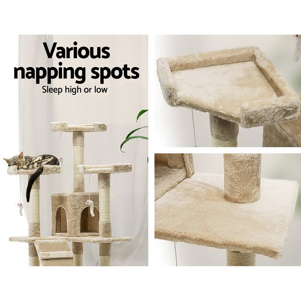 i.Pet Cat Tree 180cm Tower Scratching Post Scratcher Wood Condo House Toys Beige-Cat Trees-PEROZ Accessories