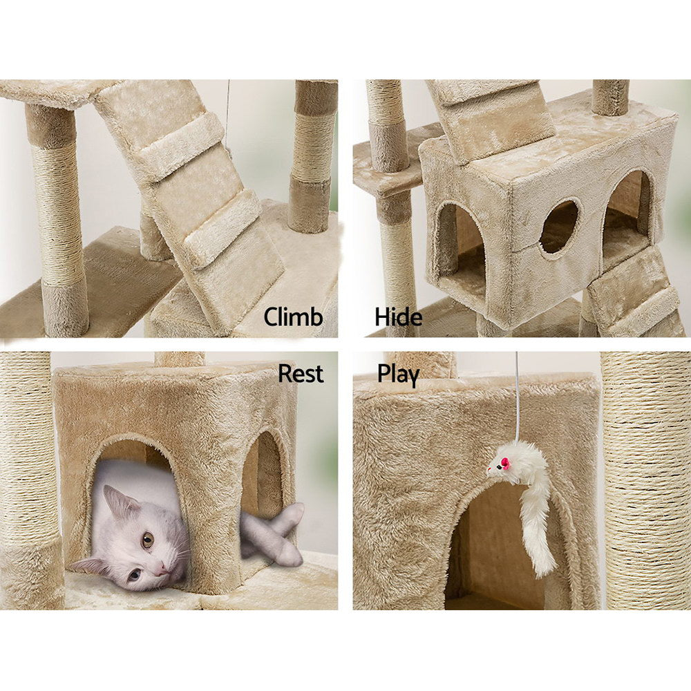 i.Pet Cat Tree 180cm Tower Scratching Post Scratcher Wood Condo House Toys Beige-Cat Trees-PEROZ Accessories