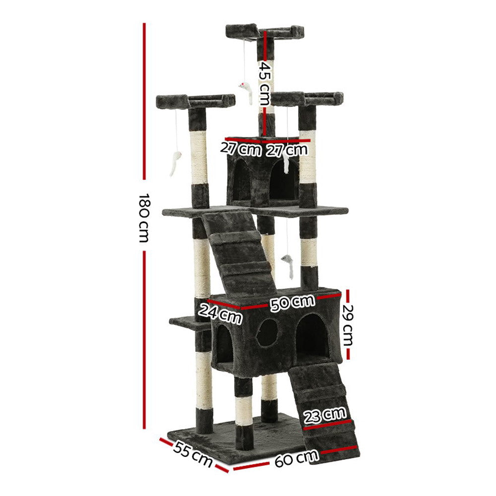 i.Pet Cat Tree 180cm Tower Scratching Post Scratcher Wood Condo House Toys Grey-Cat Trees-PEROZ Accessories