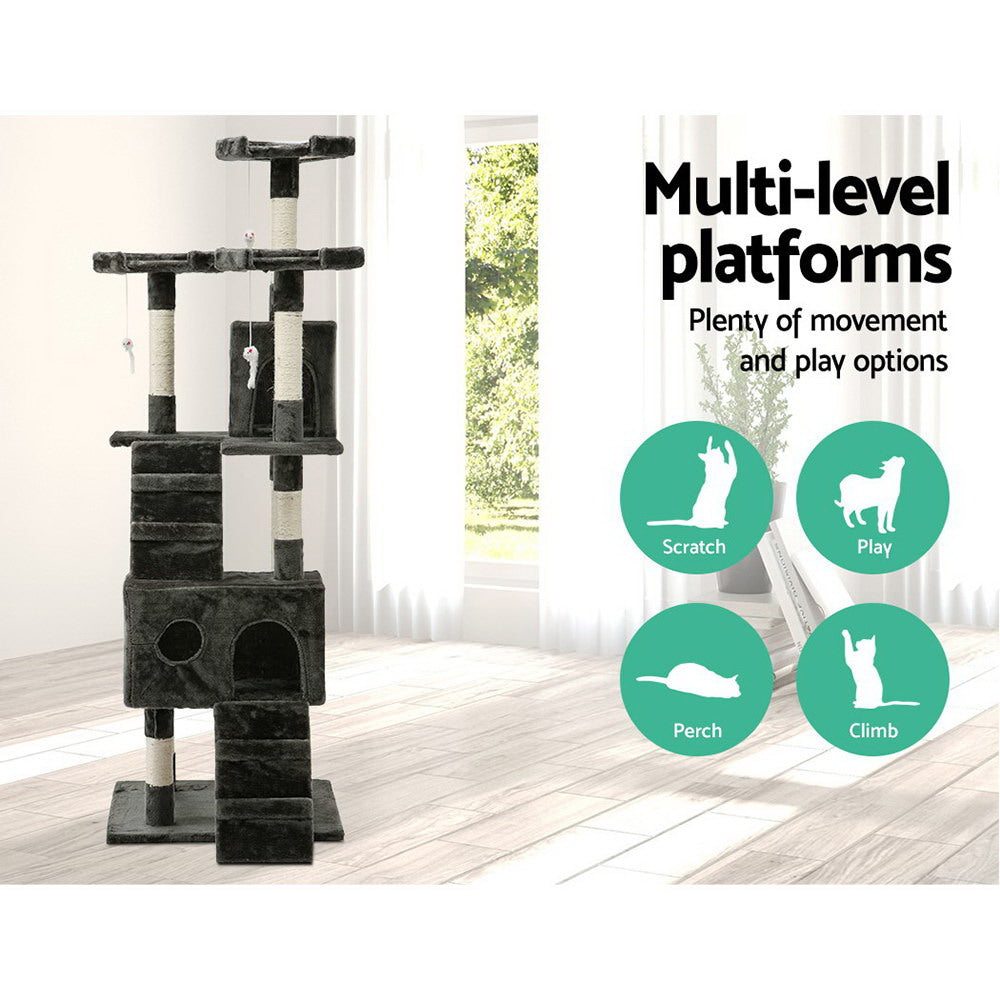 i.Pet Cat Tree 180cm Tower Scratching Post Scratcher Wood Condo House Toys Grey-Cat Trees-PEROZ Accessories
