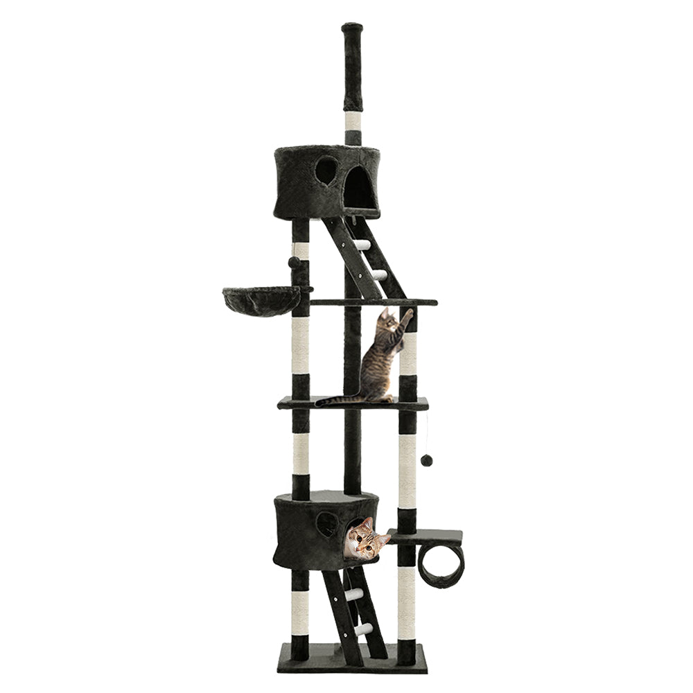 i.Pet Cat Tree 260cm Tower Scratching Post Scratcher Condo House Trees Grey-Cat Trees-PEROZ Accessories