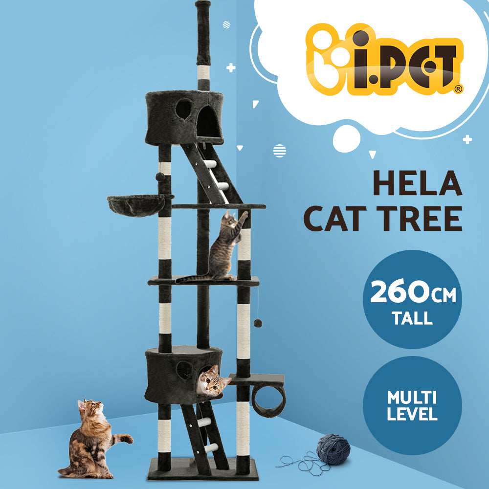 i.Pet Cat Tree 260cm Tower Scratching Post Scratcher Condo House Trees Grey-Cat Trees-PEROZ Accessories