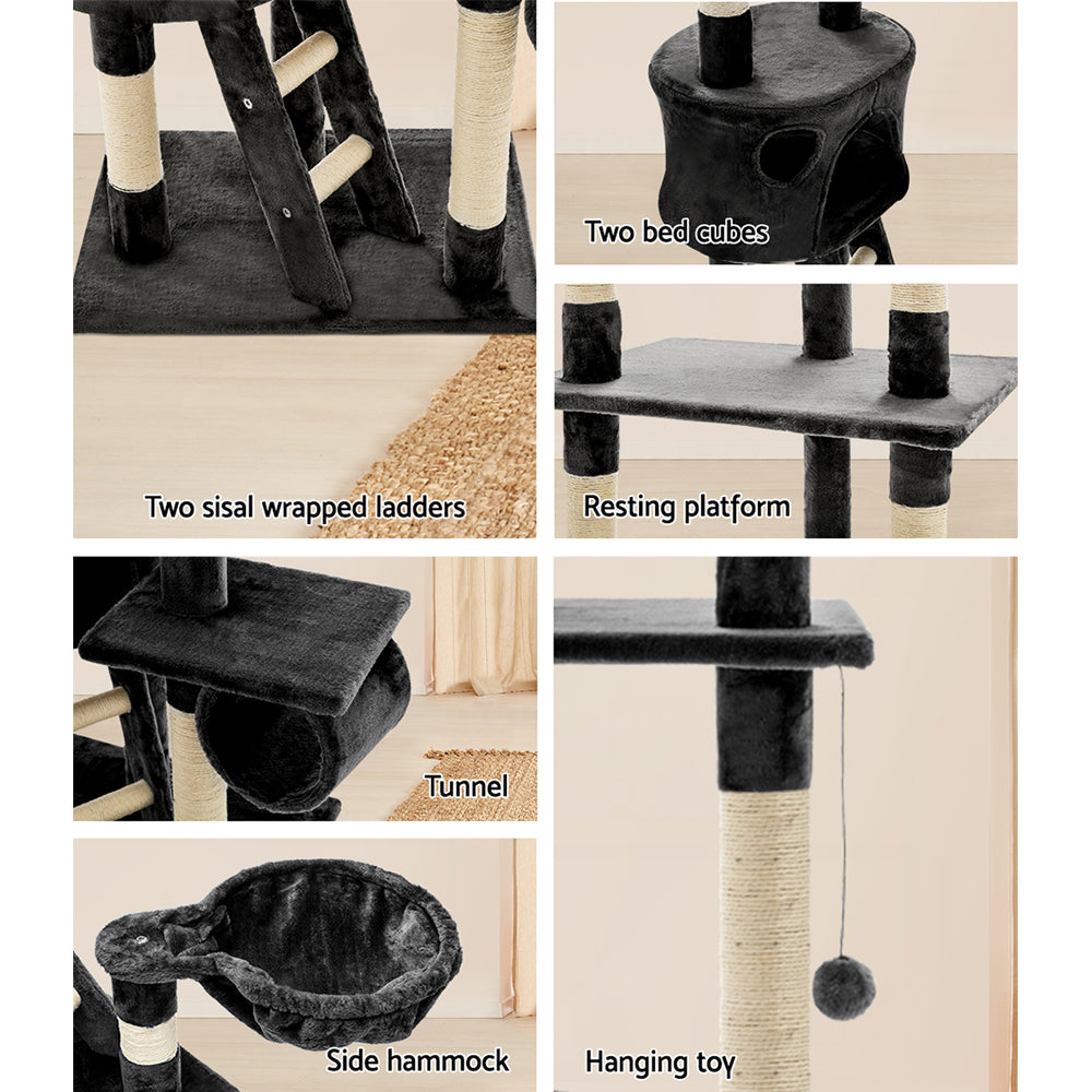 i.Pet Cat Tree 260cm Tower Scratching Post Scratcher Condo House Trees Grey-Cat Trees-PEROZ Accessories