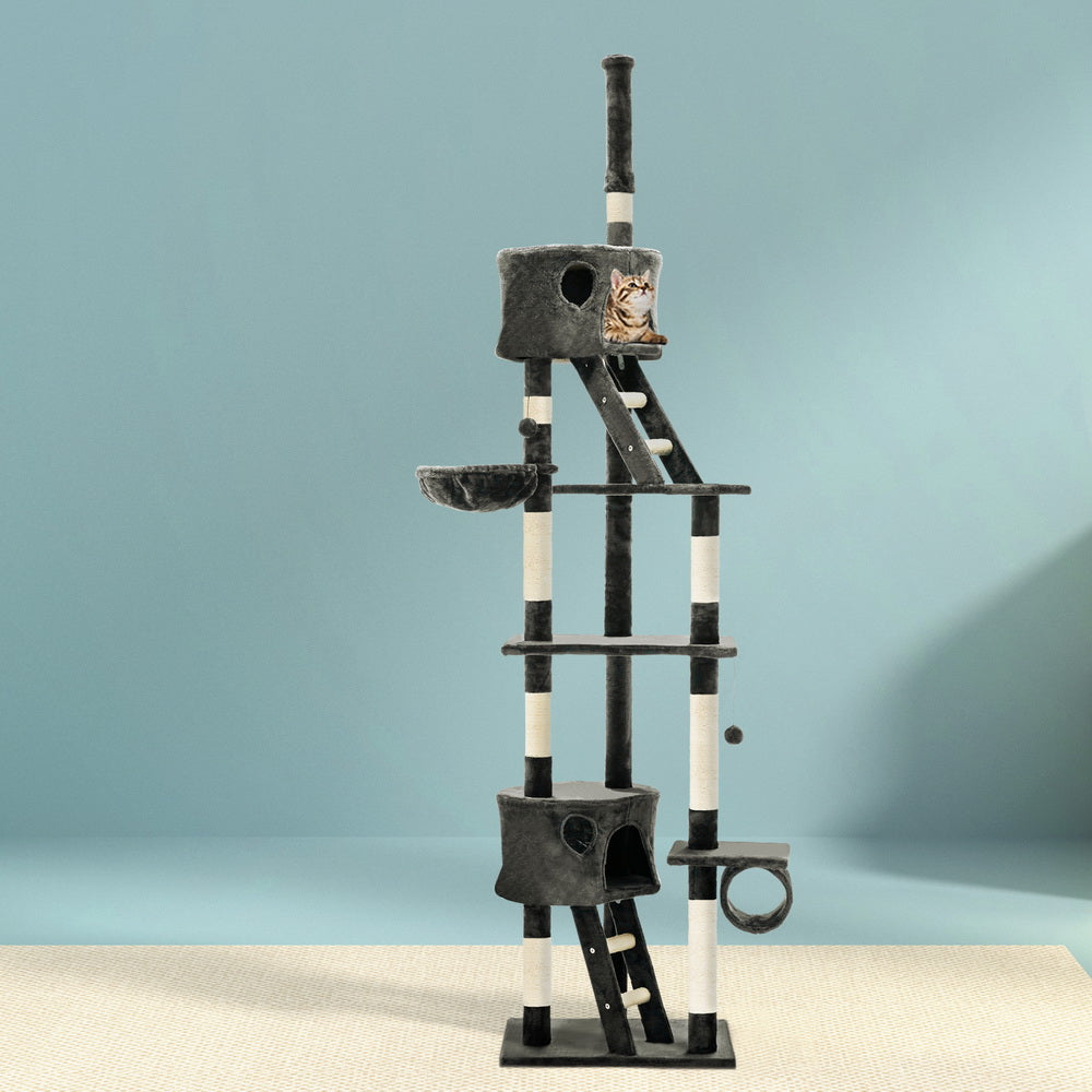 i.Pet Cat Tree 260cm Tower Scratching Post Scratcher Condo House Trees Grey-Cat Trees-PEROZ Accessories