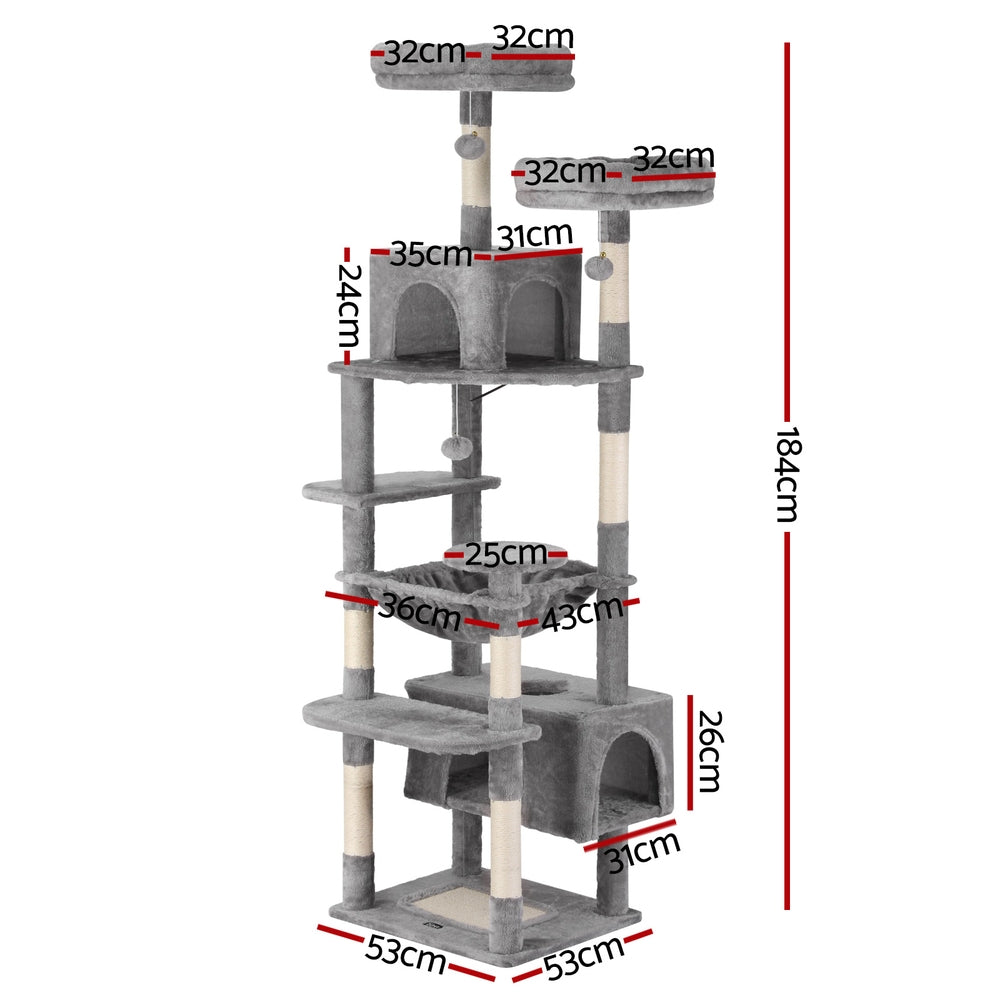i.Pet Cat Tree 184cm Tower Scratching Post Trees Scratcher Condo House Light Grey-Pet Care > Cat Supplies > Cat Scratchers-PEROZ Accessories