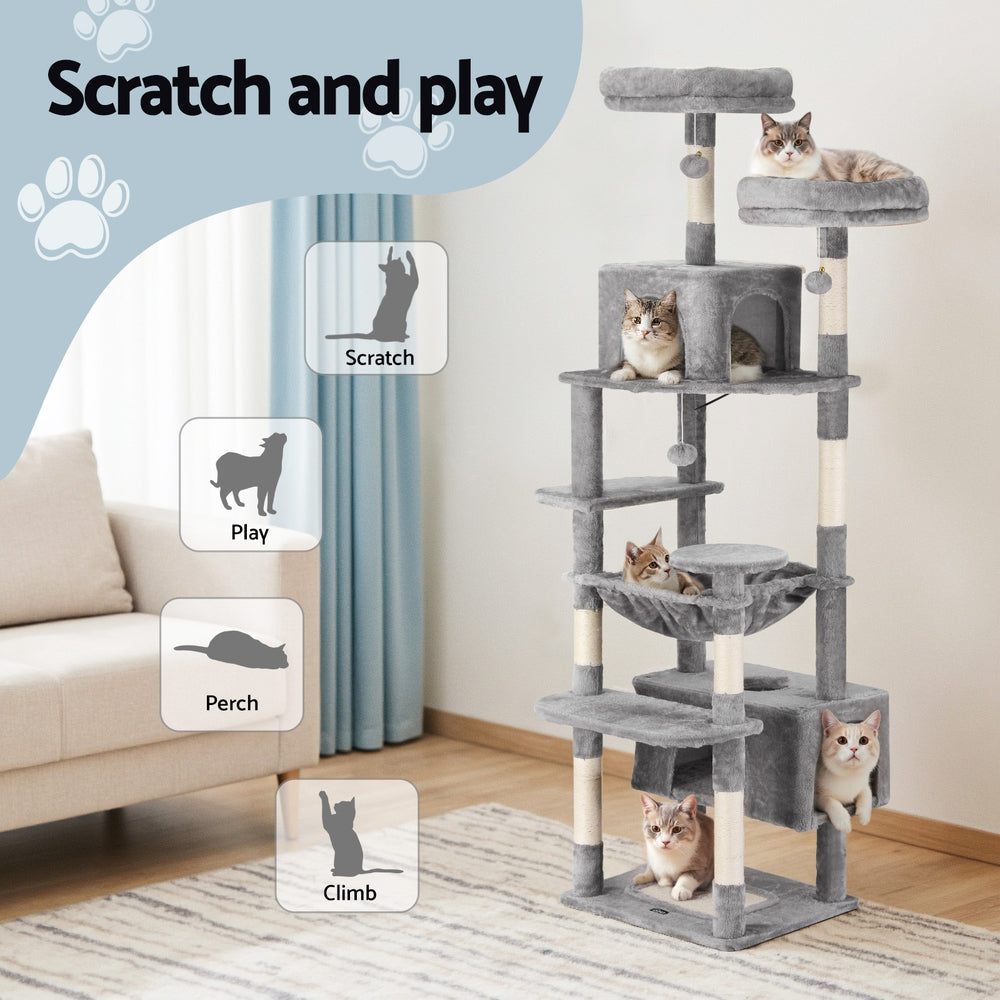 i.Pet Cat Tree 184cm Tower Scratching Post Trees Scratcher Condo House Light Grey-Pet Care > Cat Supplies > Cat Scratchers-PEROZ Accessories