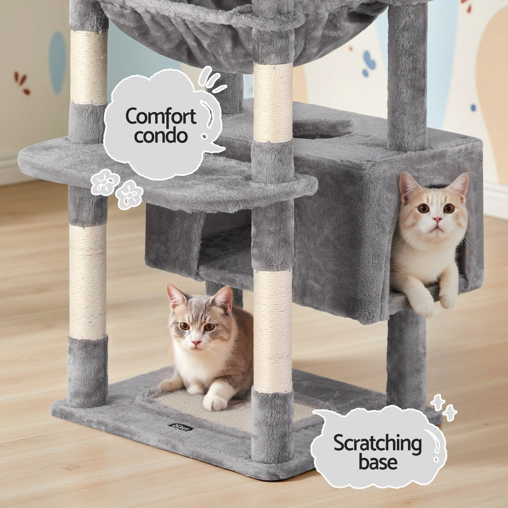i.Pet Cat Tree 184cm Tower Scratching Post Trees Scratcher Condo House Light Grey-Pet Care > Cat Supplies > Cat Scratchers-PEROZ Accessories